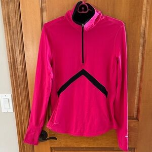 Nike Black and Pink Dri-FIT Pullover 1/4 Zip Thumb Holes Pockets Large